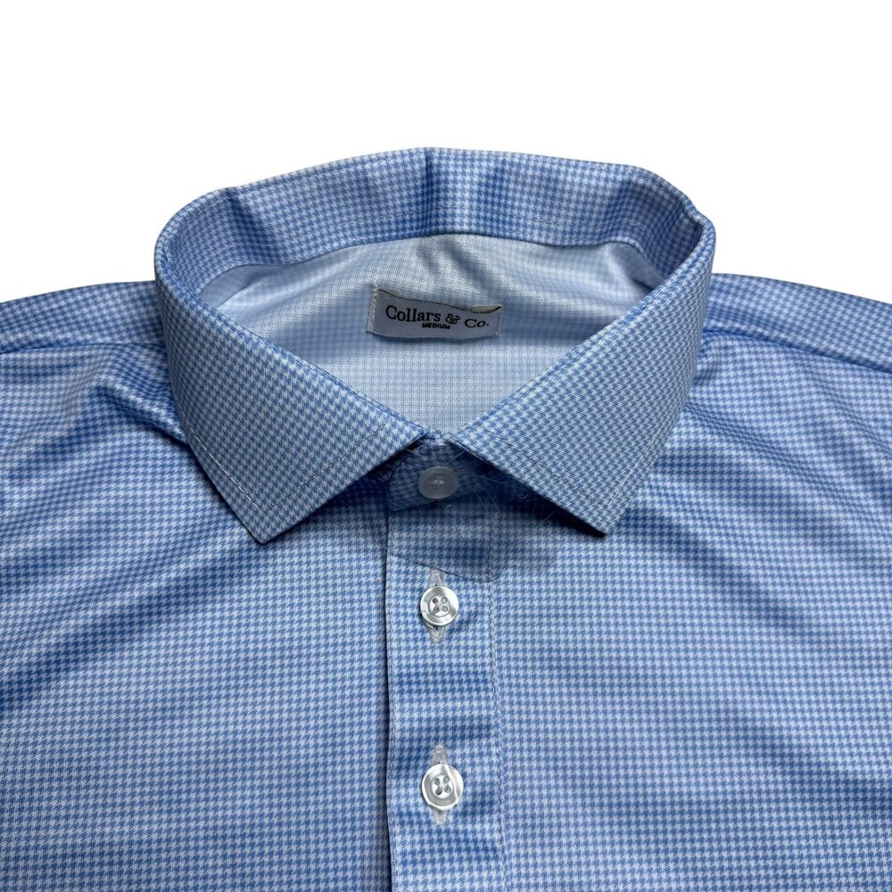 Collars and Co Mens Semi Spread Polo Size M Blue Houndstooth Golf Preppy NEW
